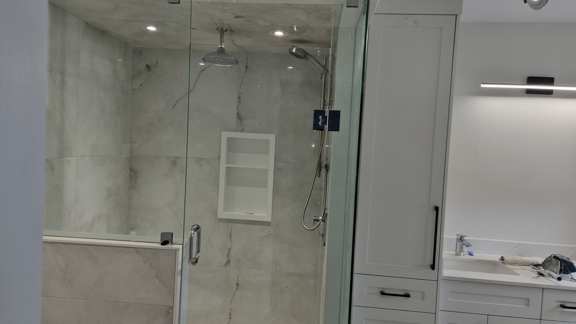 Bathroom renovation — tiled walk-in shower